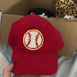 Red Baseball Cap with Embroidered Patch